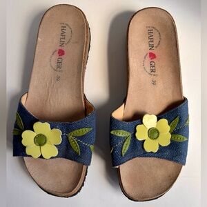 Haflinger Floral and Denim Sandals Slides US8 EU39